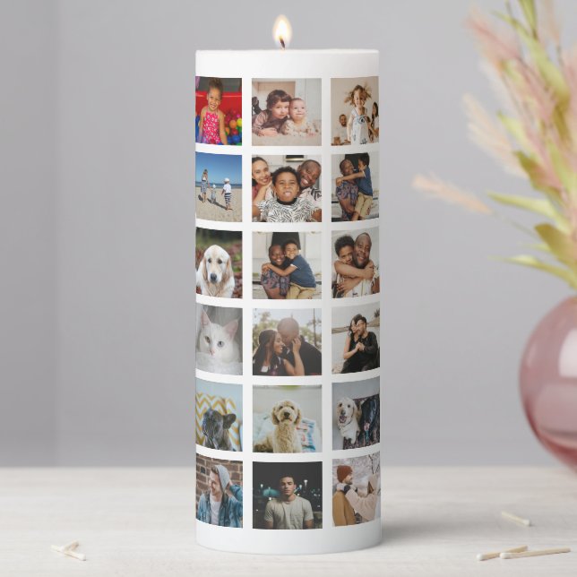 Personalized 42 Photo Collage Pillar Candle (In Situ)
