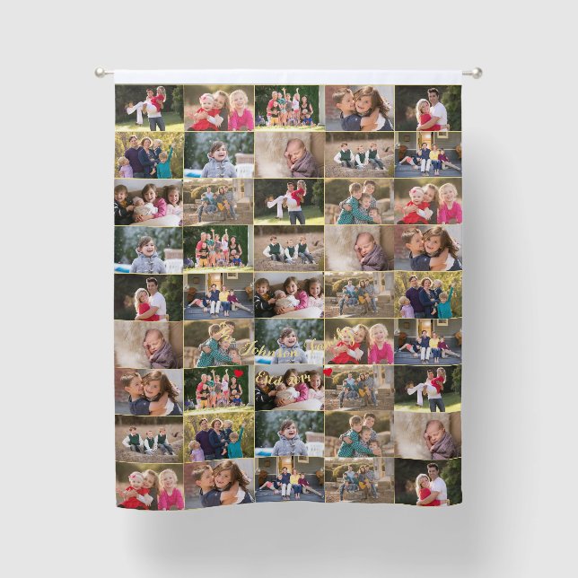 Personalized 45 Family Photo Collage Gold Monogram Blackout Curtains (Front)