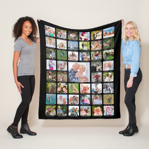 Personalized 45 Photo Collage Captions Your Color  Fleece Blanket
