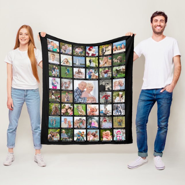 Personalized 45 Photo Collage Captions Your Color  Fleece Blanket (In Situ)