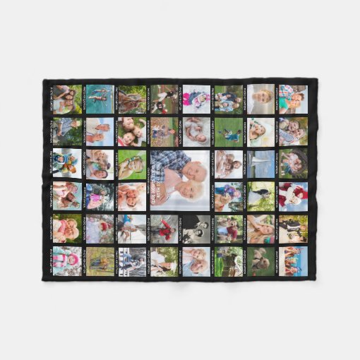 Personalized 45 Photo Collage Captions Your Color Fleece Blanket Zazzle