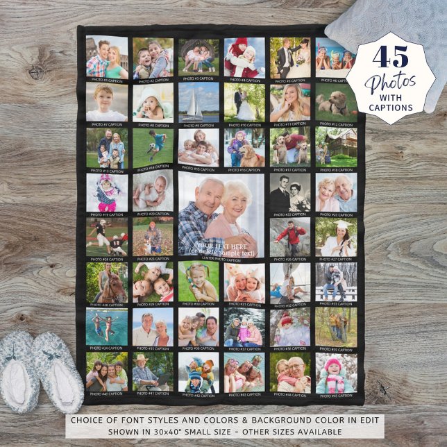 Personalized 45 Photo Collage Captions Your Color Fleece Blanket (Creator Uploaded)