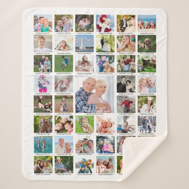 Personalized 45 Photo Collage Captions Your Color Sherpa Blanket (Front)