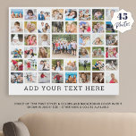 Personalized 45 Photo Collage Custom Color Faux Canvas Print<br><div class="desc">Create a photo memories 20x16" display on a faux canvas print in your choice of colors utilizing this easy-to-upload photo collage grid template with 45 pictures to commemorate a special event or milestone or for a meaningful photo keepsake gift personalized with your custom text, title or message (shown with gray...</div>