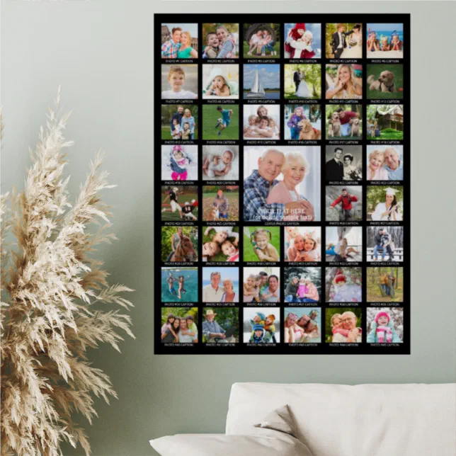 Personalized 45 Photo Collage with Captions Black Poster Zazzle