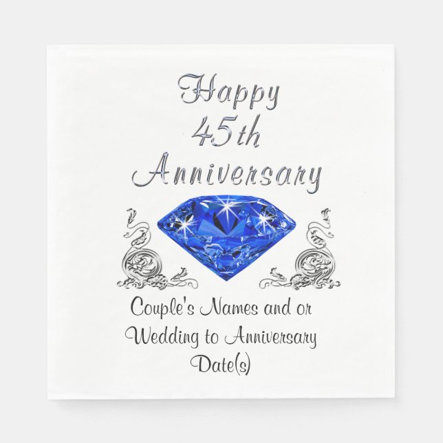 Personalized 45th Anniversary Napkins, Sapphire Napkins (Front)