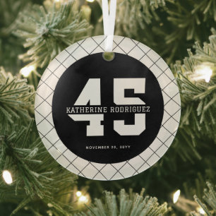 Personalized 45th Birthday Modern and Elegant Glass Ornament