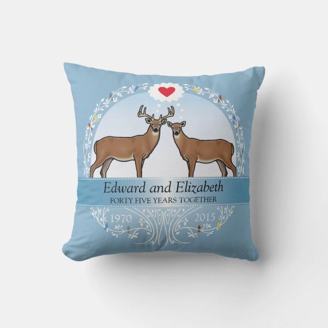 Personalized 45th Wedding Anniversary, Buck & Doe Throw Pillow (Front)