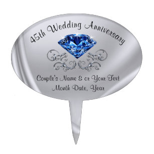Personalized, 45th Wedding Anniversary Cake Topper