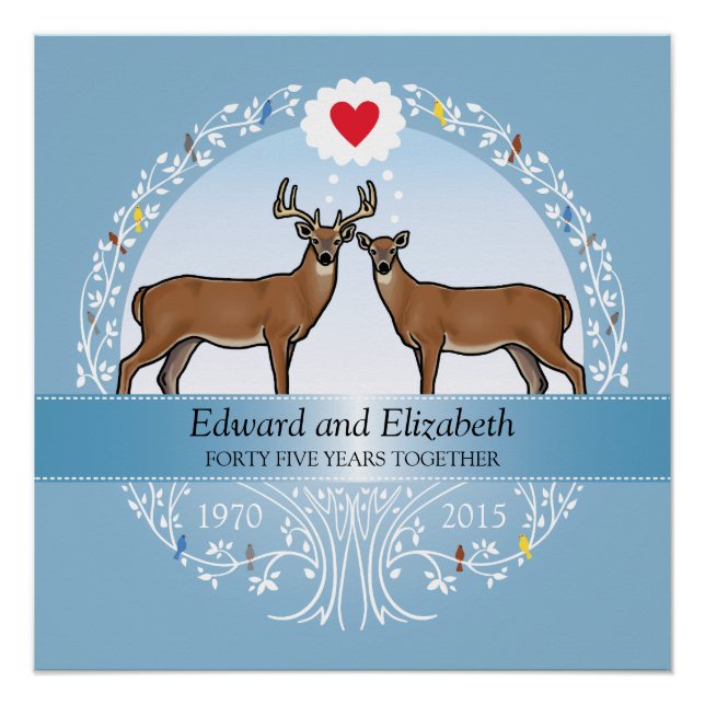 Personalized 45th Wedding Anniversary, Deer Poster (Front)