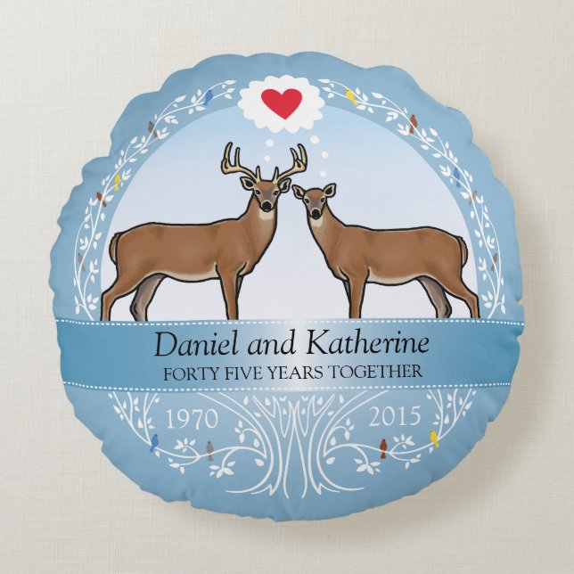Personalized 45th Wedding Anniversary, Deer Round Pillow (Front)