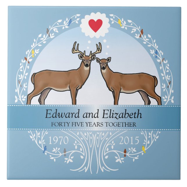 Personalized 45th Wedding Anniversary, Deer Tile (Front)