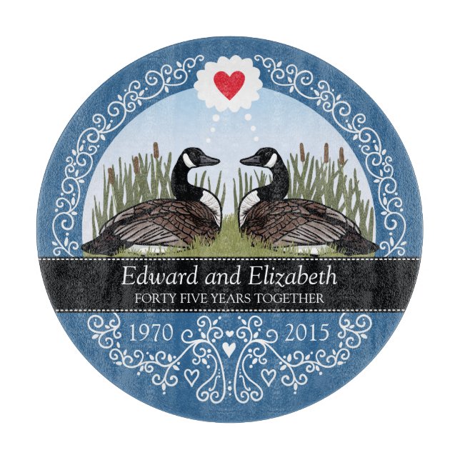 Personalized 45th Wedding Anniversary, Geese Cutting Board (Front)