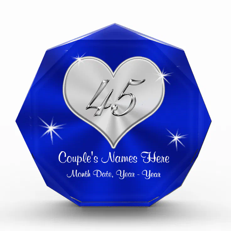 45th Sapphire Wedding Anniversary personalised Gift cut glass Round poem Plaque 