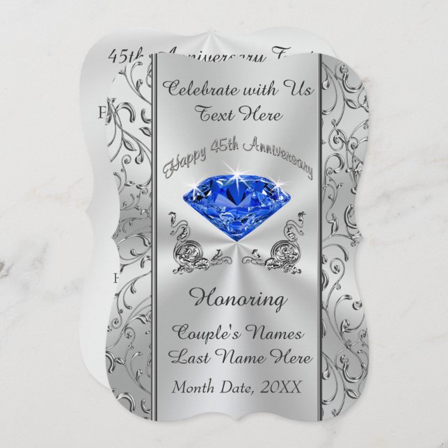 Personalized 45th Wedding Anniversary Invitations (Front/Back)