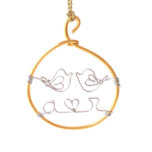 Personalized 4" Christmas Lovebirds Ornament<br><div class="desc">Personalized Christmas ornaments add an extra special touch to your holiday celebrations.  This gold ornament is hand-shaped into a circle and includes 2 kissing lovebirds a personalization that is hand-sculpted in wire to create a truly unique and custom ornament,  perfect for gift-giving.</div>