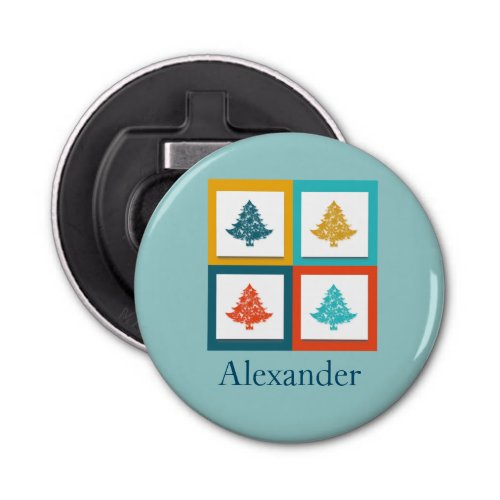 Personalized 4 Christmas Trees Retro Design Bottle Opener