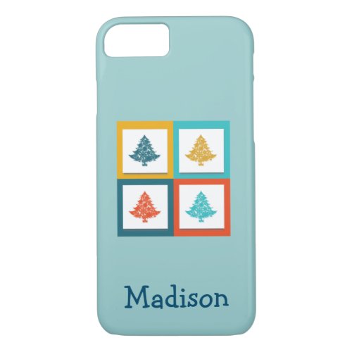 Personalized 4 Christmas Trees Retro Design iPhone 87 Case