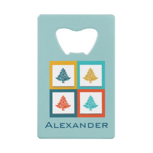 Personalized 4 Christmas Trees Retro Design Credit Card Bottle Opener
