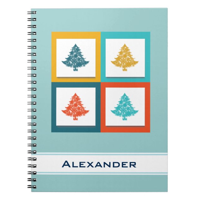 Personalized 4 Christmas Trees Retro Design Notebook (Front)
