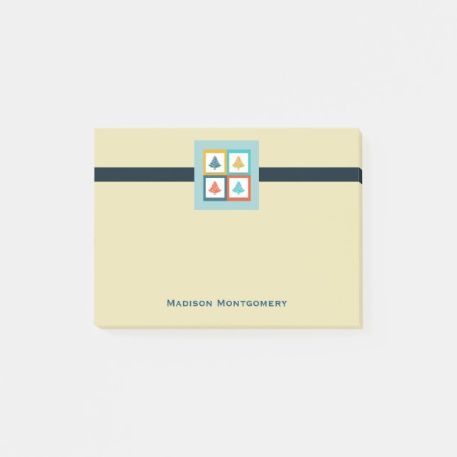 Personalized 4 Christmas Trees Retro Design Post-it Notes (Front)