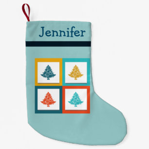 Personalized 4 Christmas Trees Retro Design Small Christmas Stocking