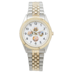 Personalized 4 Circle Photo Inlay Gold Watch