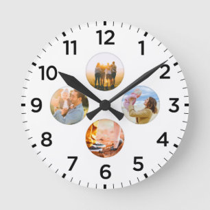 Personalized 4 Circle Photo Shadow Inlay Round Clock