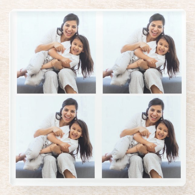 Personalized 4 collage Photos Custom  Glass Coaster (Front)