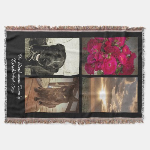 Personalized 4 Color Photo Vertica Picture Collage Throw Blanket