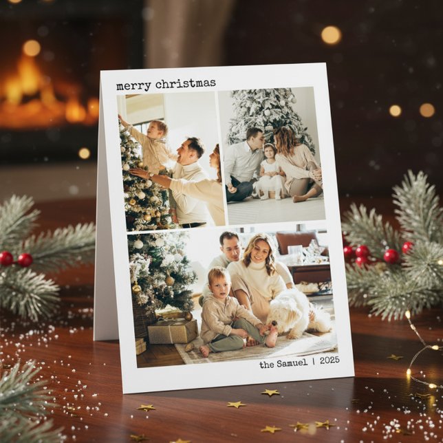Personalized 4 Family Photo Collage White Holiday Card (Creator Uploaded)