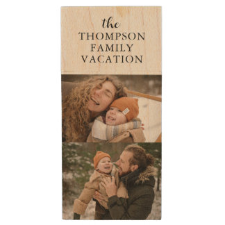 Personalized 4 Family Photo & Text  Wood Flash Drive