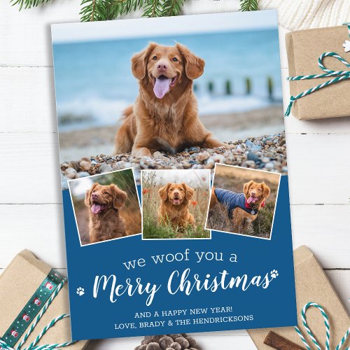 Personalized 4 Pet Photo Dog Lover Merry Christmas Holiday Card