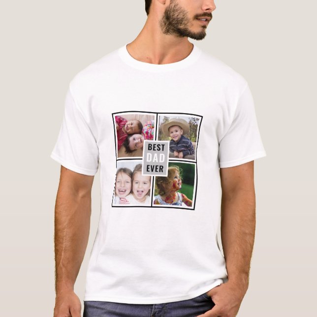 Personalized  4 Photo Collage Best Dad Ever T-Shirt (Front)