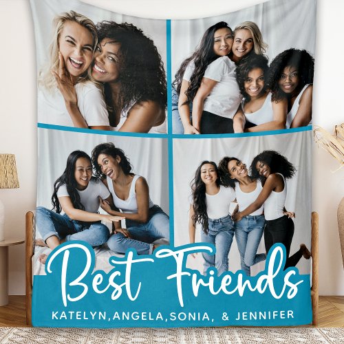 Personalized 4 Photo Collage Best Friends  Fleece Blanket