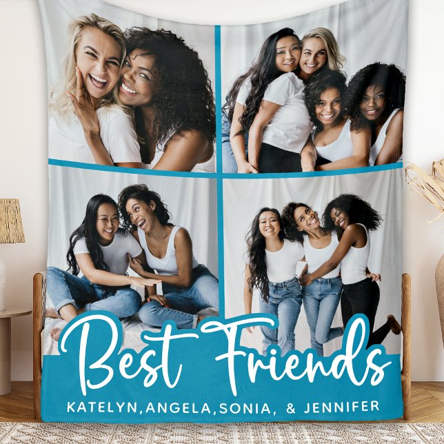 Personalized 4 Photo Collage Best Friends  Fleece Blanket (Creator Uploaded)