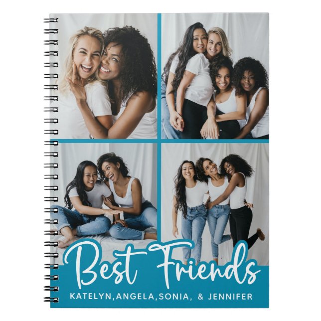 Personalized 4 Photo Collage Best Friends Notebook (Front)