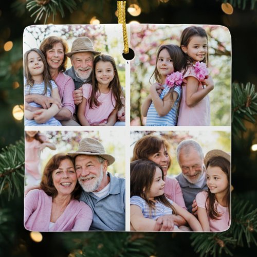 Personalized 4 Photo Collage Christmas Ceramic Ornament
