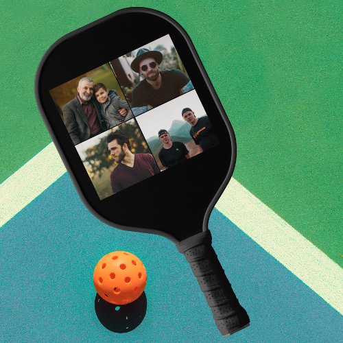 Personalized 4 Photo Collage create your own Black Pickleball Paddle