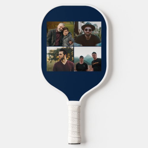 Personalized 4 Photo Collage create your own Blue Pickleball Paddle