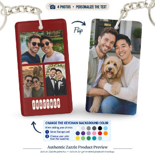 Personalized 4 Photo Collage Custom Together Brgdy Keychain