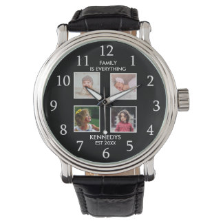 Personalized  4 Photo Collage Family Name Black Watch