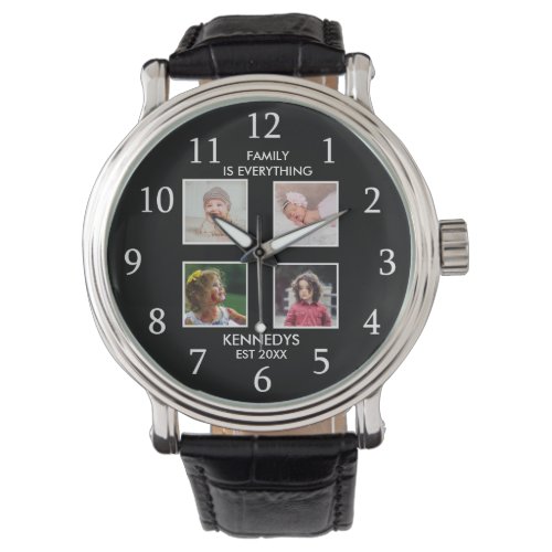 Personalized  4 Photo Collage Family Name Black Watch