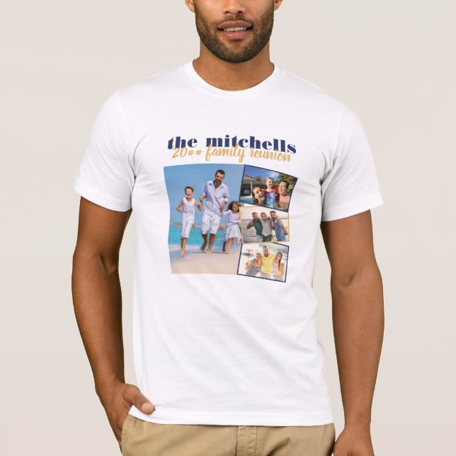 Personalized 4 Photo Collage Family Reunion T-Shirt (Front)