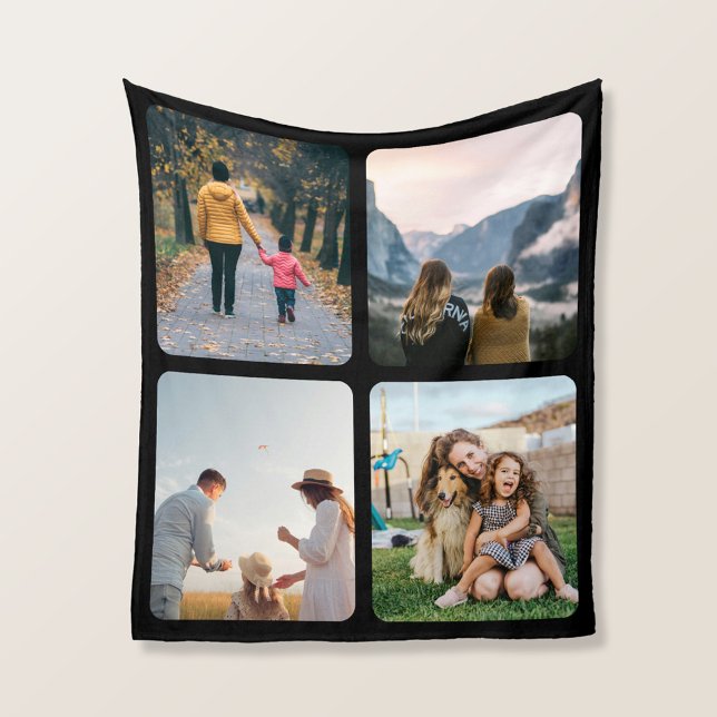 Personalized 4 Photo Collage Fleece Blanket (Creator Uploaded)