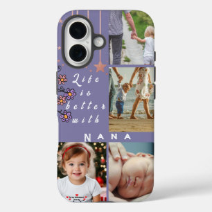 Personalized 4 Photo Collage Life is better Nana iPhone 16 Case