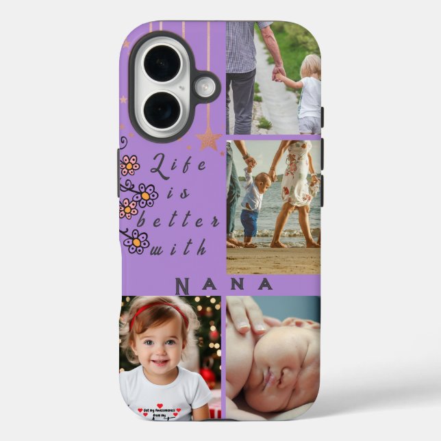 Personalized 4 Photo Collage Life is better Nana Case-Mate iPhone Case (Back)