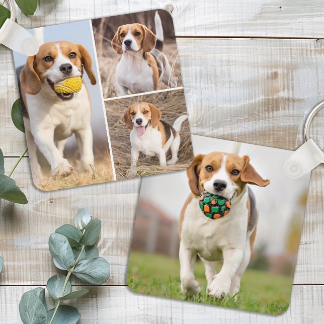 Personalized 4 Photo Collage Modern Pet Puppy Dog Keychain (Creator Uploaded)