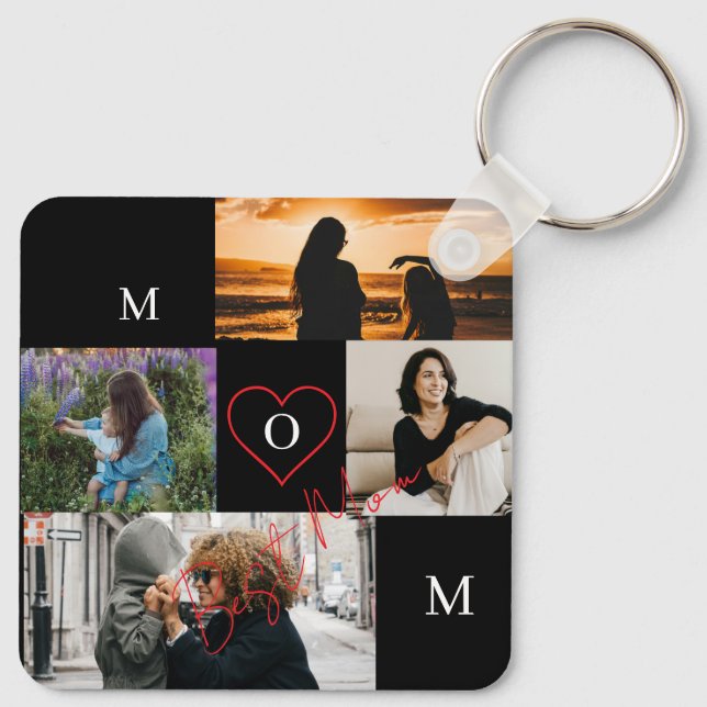 Personalized 4-Photo Collage Mom Monogram Keychain (Back)