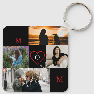 Personalized 4-Photo Collage Mom Monogram Keychain